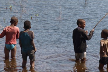 Four Boys Playing In The Thamalakane River Ns 06380